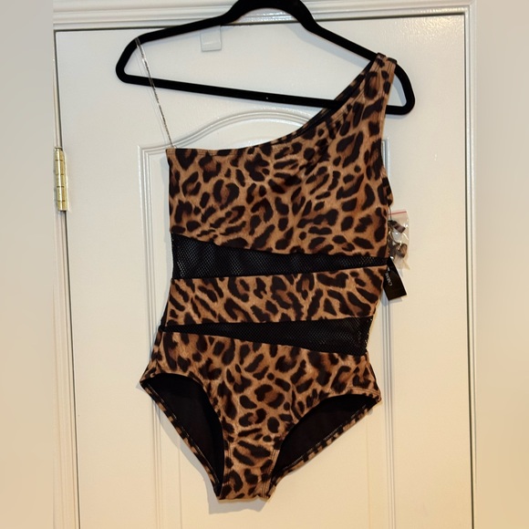 NWT Carmen Marc Valvo Animal Print One Shoulder One Piece Swimsuit Size 10 - Picture 2 of 7